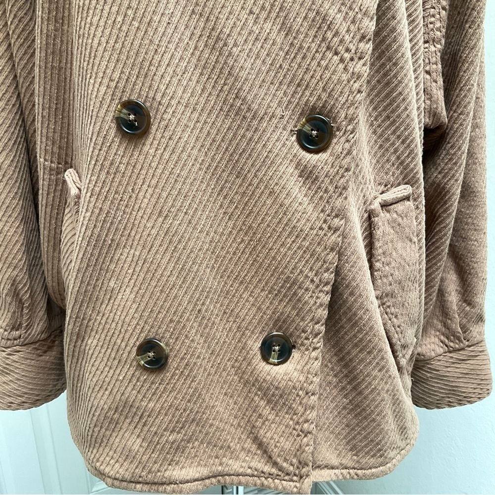 Free People  Remi Cord Coat Jacket Double Breasted Size Large Tan - Picture 5 of 15